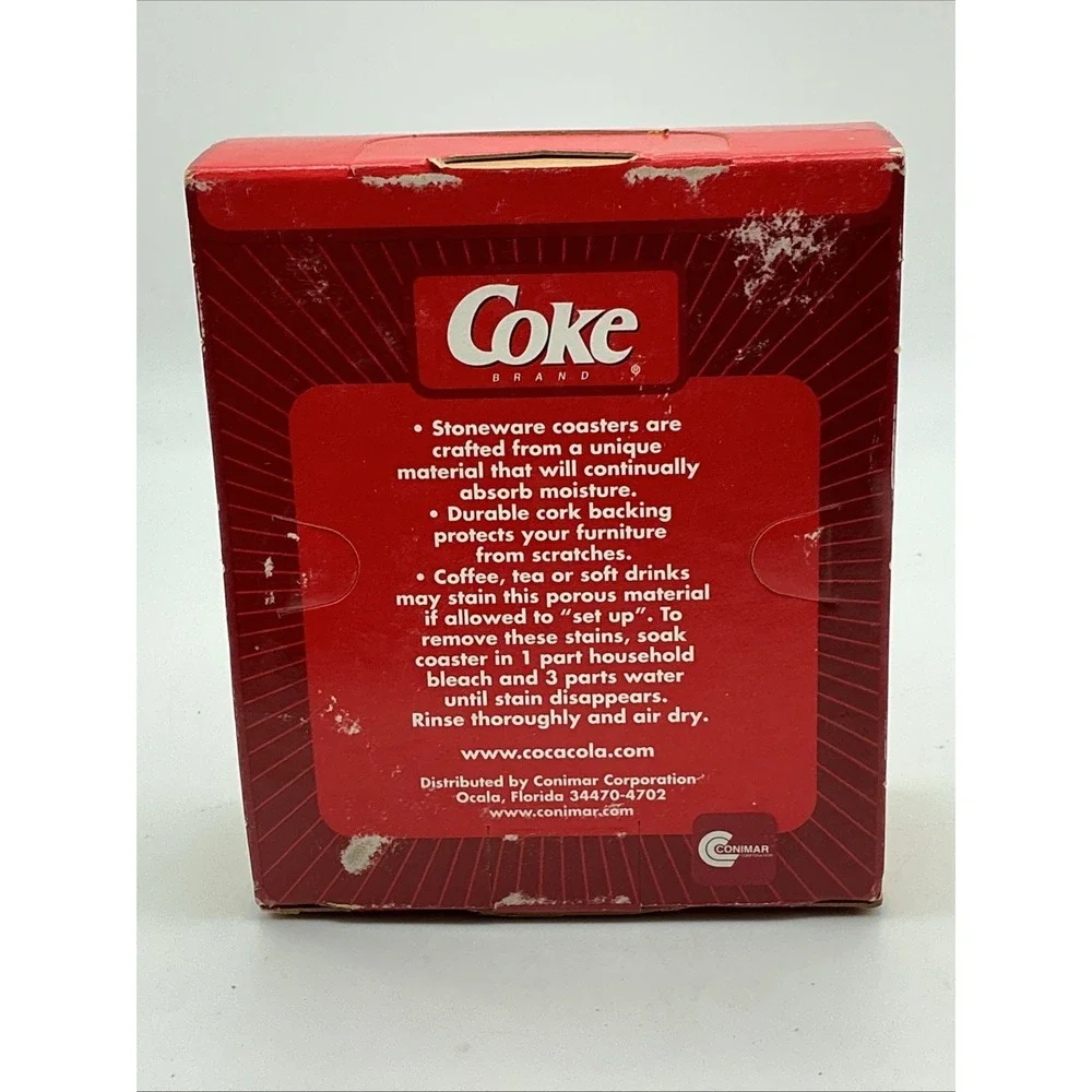 Coca Cola stoneware coasters with cork back. Set Of 4.